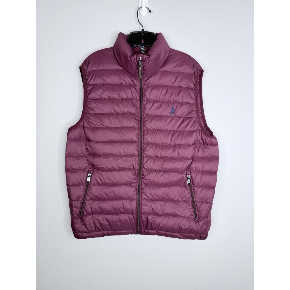 Polo Ralph Lauren Mens Large Burgundy Puffer Vest Duck Down Preppy Quilted